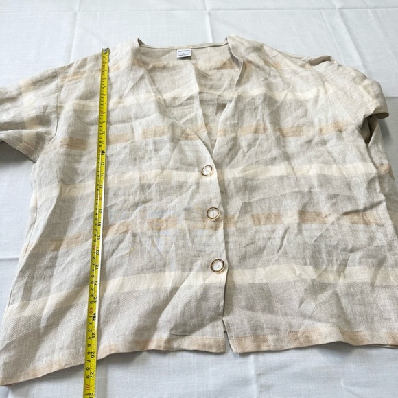 GERTIES Cream Striped Long Sleeve 100% Linen Blouse Cardigan Vacation Size L - Picture 4 of 8
